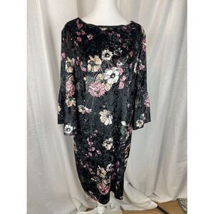 Chico’s Black Floral Velvet Midi Dress – Size 12/14, Romantic Boho Style
